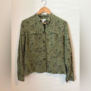 Charter Club Green Patterned Linen Blend Jacket